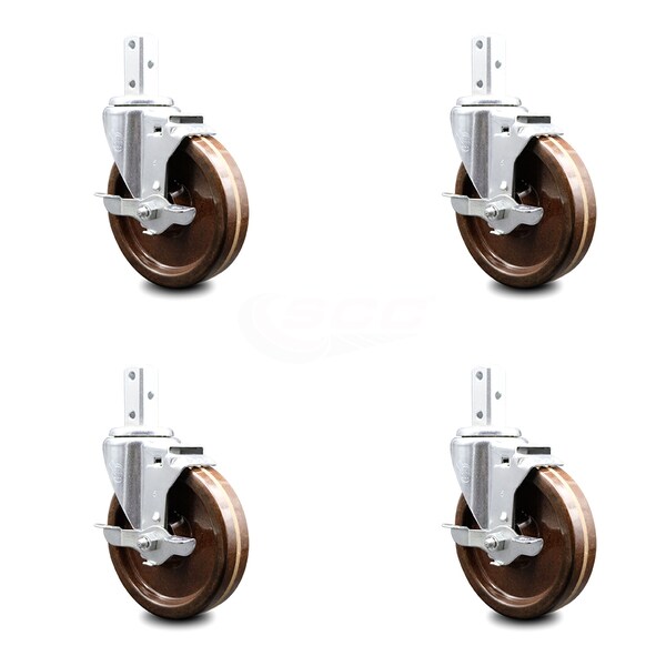 5 Inch High Temp Phenolic Wheel Swivel 7/8 Inch Square Stem Caster Set Brake SCC